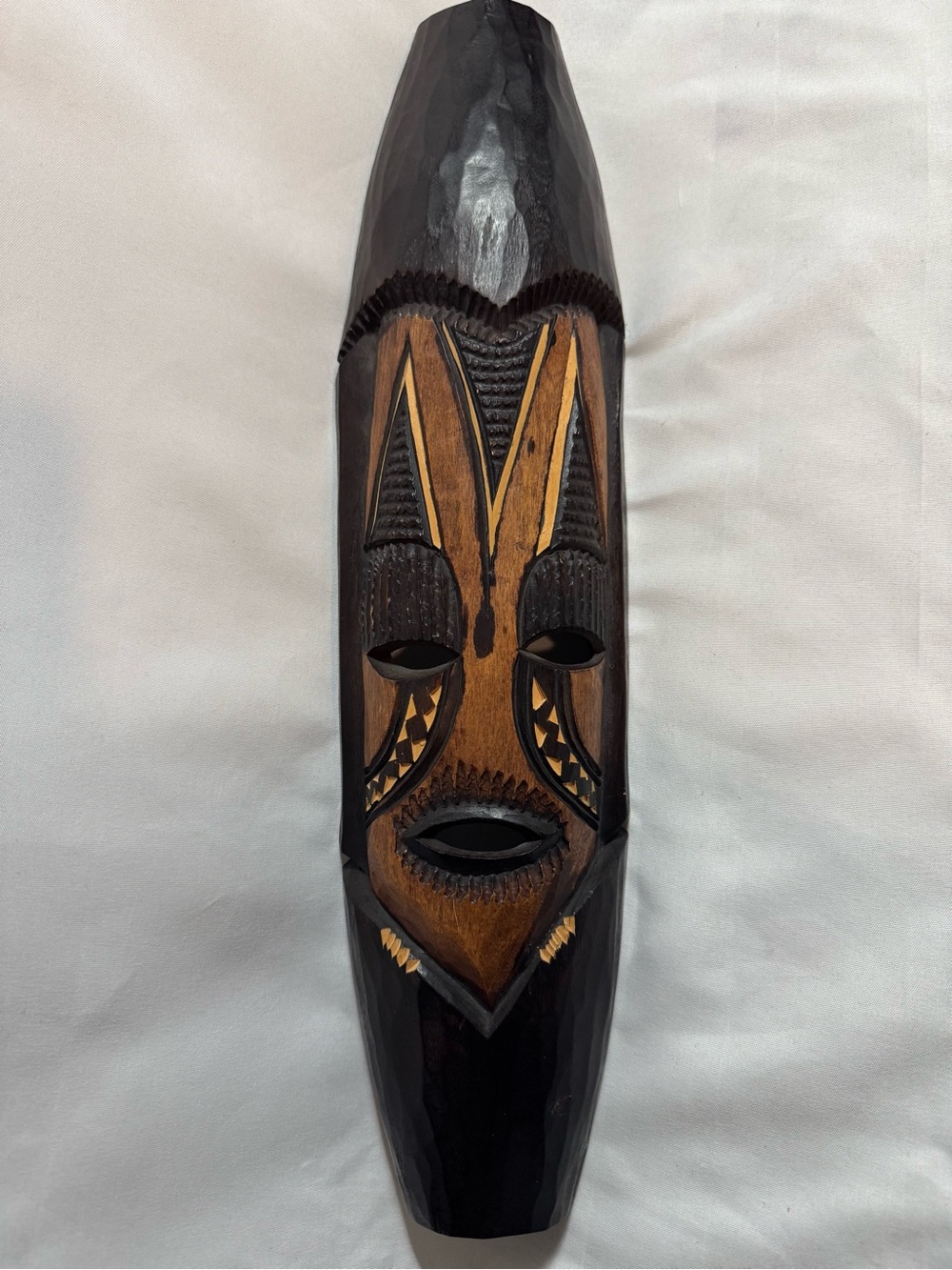 Hand Carved African Style Wooden Tribal Wall Mask 16.5” Black Brown Decor